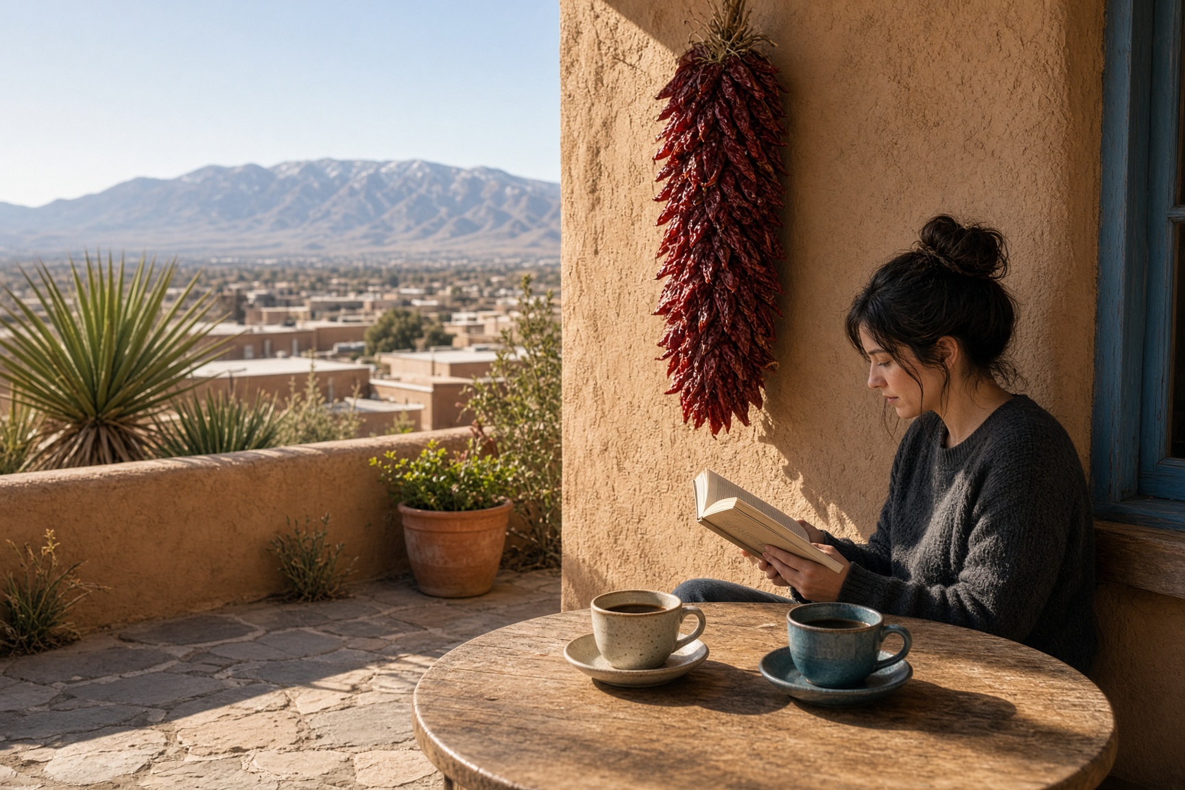 An Albuquerque coffee counter in morning light