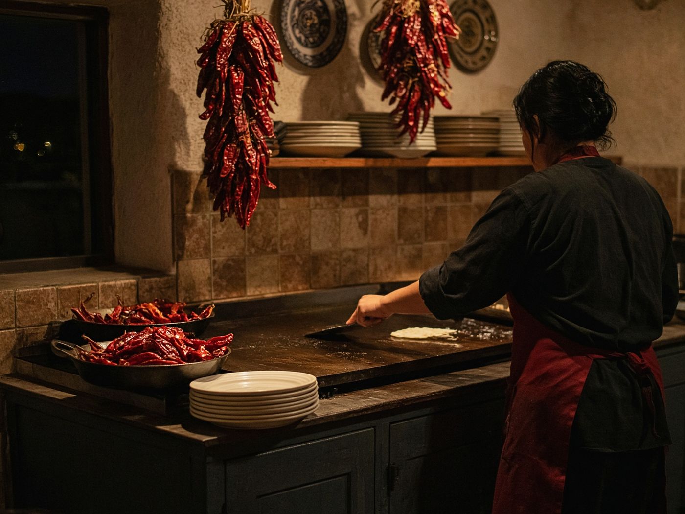 A neighborhood kitchen with red chile
